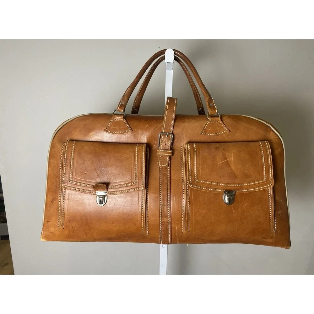 VTG 60's/70's Leather Mid-Century Luggage Travel Bag Suitcase Brown